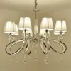 Modern Crystal Parlor Living Room Chandelier Luxury Polished Chrome Hotel Chandeliers Fabric Dining Room Restaurant Hanging Lamp