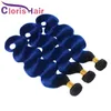 Gekleurde Blauwe Ombre Body Wave Haar Bundels Braziliaanse Virgin Menselijk Haar Weefsels Donkere Wortels 1B Blauw Golvende Ombre Menselijke Hair Extensions 3PCS Deals