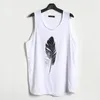 Wholesale- Phanteen Summer Sleeveless Tank Tops Feather Print White Black Loose Tanks Workout Excercise Fashion Vests Men Brand Clothing