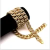 Hip Hop Landed Out Zestawy Biżuterii 24K Pozłacane Pełna Diamond Naszyjnik Bransoletka 2 sztuk Zestaw Mężczyźni Miami Cuban Link Chain Bling Bling Accessory