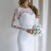 Elegante Langarm-Meerjungfrau-Brautkleider, rückenfrei, transparenter Ausschnitt, Applikationen, Spitze, lange Brautkleider, Vestidos de Novia