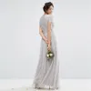 Silver Sequin V-Neck Country Bridesmaid Dresses Short Sleeves Long Tulle Beach Wedding Guest Dress Maid Of Honor Maternity Formal Dresses