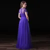 Elegant Purple Girls Dress O Neck Short Sleeves With Beading A Line Tulle Long Formal Evening Dresses For Women Prom Dress Gowns HY4269