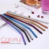 Colorful Stainless Steel Drinking Straw 21.5cm Straight Bent Reusable Straws Juice Party Bar Accessorie OOA4998