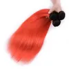 Dantel Frontal Kapatma ile turuncu Ombre Brezilyalı İnsan Saç Demeti Fırsatlar 13x4 Düz # 1B / Turuncu Cepheler ile Ombre Bakire Saç Örgüleri