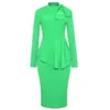 Kvinnor Vinter Elegant Front Zip Up Peated Ruched Peplum Långärmad Slitage på jobbet Kontor Business Party Sheath Dress Plus Size Bodycon Dress