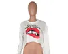 Vrouwen lange mouwen fleece t-shirts meisjes bijten terug rode lippen gedrukte pullover straat stijl o nek herfst sweatshirts losse causale crop tops