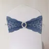 Fascia per sedia in pizzo spandex lycra blu navy da 50 pezzi con fibbia per uso compleanno Decorazione di nozze Telai per sedia in pizzo moda