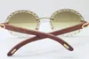 Hot Rimless Wood Trimming Lens Vintage Glasses Round Sunglasses New 8200761 Oval Lens Carved Unisex Size:60-20-135 Designer Mens Women Luxury