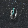 REAL 925 Sterling Silver Promise Rings Blue Opal Stones Rhodium مطلي بالمجوهرات خاتم الخطوبة للزوجة 6110187