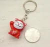 2018 Nyckelkedja Lovely Cartoon Maneki Neko Lucky Cat Mini Plastic Toy Keychain för Barngåva Purse Charms Pendant Key Ring