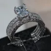 Moda biżuteria księżniczka cut 4ct Cz 5A cyrkon kamień 14KT białe złoto wypełnione obrączka zaręczynowa pierścionek zestaw ślubny Sz 5-11