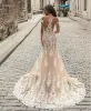 Champagne Mermaid Wedding Dresses 2019 Off Shoulder Lace White Applique Wedding Dress Count Train Wedding Berta Bridal Gowns vestidos