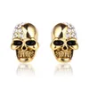 Rhinestone Rock Skull Crystal Tone Stud Pendientes para Mujeres Hombres Pendientes Hiphop Joyería Esqueleto Pendiente