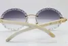 Hot Rimless White Oryginalne Naturalne okrągłe okulary Nowy Vintage Dobrej Jakości Okulary T8200761 Oval Len Rzeźbione Okukły Okulary Unisex