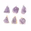 Naturalny Ametyst Druzy Klaster Wisiorek Złoty Zanurzony Amethyst Druze Posrebrzany Purpurowy Amethyst Geode Surowy Freeform Gemstone Point Wisiorek