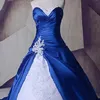 Weiße und blaue A-Linie Brautkleider 2019 Neues echtes Bild Applikation Perlenfalten Herzförmiger Taft Brautkleider Vestidos de Novia260x