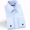 Mens Luxury French Cuff Solid Dress Shirts Spread Collar Långärmad Regular-Fit Formell Business Twill Shirt (manschettknappar ingår)