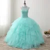 2018 Ny hög Qullity Mint Green Ball Gown Quinceanera Klänningar Beaded Prom Sweet 16 Dress Plus Storlek Lace Up Vestido de 15 Ano Q72