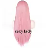 Длинные прямые парик Ombre розовый синтетический парик шнурка волос для женщины Dark Roots Естественное моделирование человеческих волос фронта шнурка естественного волосяного покрова