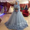 Prinsessan 3D-Floral Islamic Hijab Bröllopsklänningar 2020 High Neck Långärmade Vinter Abayas Kaftan Muslim Dubai Bridal Gowns Vestido de Novia