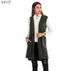 Gilet Long sans manches pour femme, vert, décontracté, mode, gris, à capuche, couleur unie, Cardigan de printemps, automne, noir, tricot, pull d'hiver