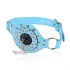 Bondage Slave Hoofd Harnas Zachte Lederen Studs Gag Open Mond Restraint Plug Blue Game # E94