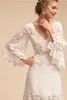 Plus Size BHLDN Wedding Dresses Lace Bell Sleeve Country V Neck Bohemian Wedding Dress Full Length Chiffon Beach Bridal Gown