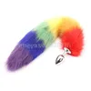 Giocattoli anali Fluffy Pelliccia arcobaleno Coda di volpe Plug Cosplay Animal PET Tails Steel Head Roleplay # R96