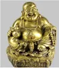 Statua di zucca cinese in bronzo da 10 pollici, buddismo felice Maitreya Buddha, seduto e tenuto in mano