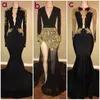 2020 New Black Prom vestidos pretos e ouro manga comprida Formal Party Dress Mermaid Evening vestidos Real Fotos vestidos de novia