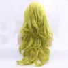 Fantasy Beauty Long Wavy Ombre Lace Front Wig White Roots Ombre Yellow Green Synthetic Heat Resistant Full Wigs7658585