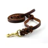 Braided Dog Leash 100 Cow Leather Dog Rope with Two Handles for German Shepherd Labrador Pitbull 180cm Long6877355