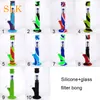 White blue purple straight tube bong hookah 18 inch silicon bongs water pipes with glass down stem cool oil dab rig for smoking