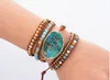 Leather Bracelet Unique Mixed Natural Stones Gilded Stone Charm 5 Strands Wrap Bracelets Handmade Boho Bracelet Dropship