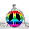 Fashion 2017 Hot sale Hippie Necklace Sign Peace Pendant Hippie Jewelry Glass cabochon Necklace art gift for women men A-124 HZ1