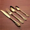 High Quality Luxury Golden Dinnerware Set Gold Plated Stainless Steel Cutlery Set Wedding Dining Knife Fork Tablespoon