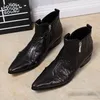 Men Boots Black Genuine Leather Dress Cowboy Boots Zip Men Boots