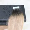 Echthaarverlängerungen, Tape, Remy-Haar, Ganzkopf, Balayage, Farbe Nr. 2, verblassend bis Nr. 6, gemischt, honigblond, hautfarben, 100 g, 40 Stück, nahtlos