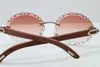 Vintage Rimless Gold Wood Trimming Lens Lunettes de soleil rondes Nouveau T8200761 Lentille sculptée lunettes de conduite en plein air Designer Hommes Femmes