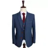 Laine Bleu Mariage Tuxedos À Chevrons Rétro Gentleman Style Personnalisé Costumes Pour Hommes Costume Sur Mesure Blazer Costumes pour Hommes Veste P2503