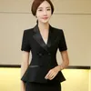 Sommar kvinnor damer kostym jacka formell kortärmad blazer dubbelbröst svart vit arbetskontor slim blazers s-4xl