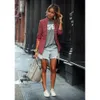 Fashion Casual Ladies Red Plaid Long Sleeve Lapel Small Blazer