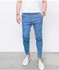 Mens jeans cordão slim lápis calças homens streetwear comprimento total calças jeans jeans masculino moda calças frete grátis