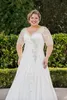 Säljer Hot New V Neck A Line Wedding Dresses With Half Hidees Long Princess Chiffon Bridal Bowns Plus Size Crystal Handmade Top DH392