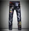 Cultivate one's morality men in Europe and the han edition of the new fashion personality hand-painted splash-ink cowboy pants/XS-4xl