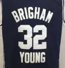 Mens Brigham Young Cougars JiMermer Fredette College Баскетбол майки Винтаж белый джерси # 32 Шанхай акулы сшитые рубашки