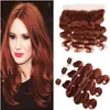 # 33 Dark Auburn Brasileiro Virgem Do Cabelo Humano Pacotes Lida com Onda Do Corpo Frontal Castanho Avermelhado Do Cabelo Humano Tece com 13x4 Cheia Do Laço Frontal