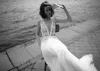 Liz Martinez 2019 Strand En linje Bröllopsklänningar V Neck Beaded Backless Lace Appliqued Bridal Gowns Sweep Train Boho Country Wedding Dress