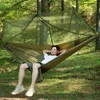 1-2 Person Outdoor Camping Hammock Hanging Relaxing Sleeping Bed With Mosquito Net Camping Hammock Strap Army Green Sleeping Bed